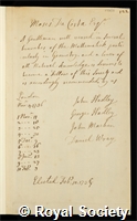 Costa, Moses Da: certificate of election to the Royal Society