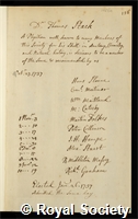 Stack, Thomas: certificate of election to the Royal Society