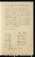 Baster, Job: certificate of election to the Royal Society