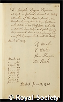 Rogers, Joseph: certificate of election to the Royal Society