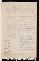 Haller, Albrecht von: certificate of election to the Royal Society