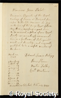 Hellot, Jean: certificate of election to the Royal Society