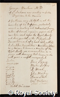 Martine, George: certificate of election to the Royal Society