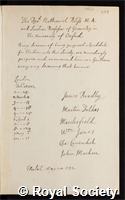 Bliss, Nathaniel: certificate of election to the Royal Society