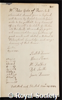 Coste, Pierre: certificate of election to the Royal Society