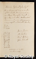 Eyles-Stiles, Sir Francis Haskins: certificate of election to the Royal Society