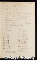 Chute, Francis: certificate of election to the Royal Society