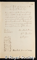 Rich, Daniel: certificate of election to the Royal Society