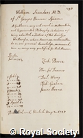 Saunders, William: certificate of election to the Royal Society