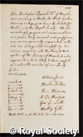 Pepusch, John Christopher: certificate of election to the Royal Society