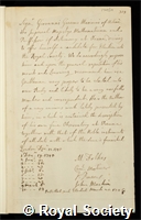 Marinoni, Giovanni Giacomo: certificate of election to the Royal Society