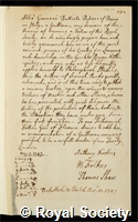 Passeri, Giovanni Battista: certificate of election to the Royal Society