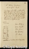 Mountaine, William: certificate of election to the Royal Society