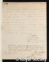 Faget, Jean Baptiste: certificate of election to the Royal Society