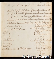 Ellis, John: certificate of election to the Royal Society