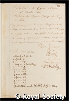 Wetstein, Caspar: certificate of election to the Royal Society