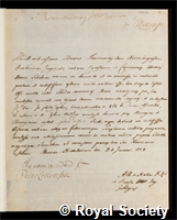 Beurer, Johann Ambrosius: certificate of election to the Royal Society