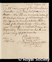 Beurer, Johann Ambrosius: certificate of election to the Royal Society