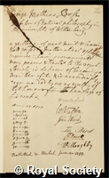 Bose, Georg Matthias: certificate of election to the Royal Society