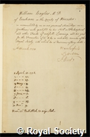 Baylies, William: certificate of election to the Royal Society