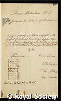 Heberden, Thomas: certificate of election to the Royal Society