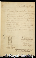 Platt, Joshua: certificate of election to the Royal Society