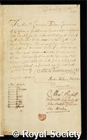 Gronovius, Laurence Theodore: certificate of election to the Royal Society