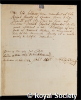 Solander, Daniel Charles: certificate of election to the Royal Society