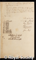 Kaye, Sir Richard: certificate of election to the Royal Society