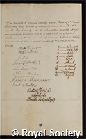 Horsley, Samuel: certificate of election to the Royal Society