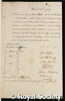 Morell, Thomas: certificate of election to the Royal Society