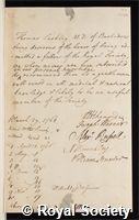 Lashley, Thomas: certificate of election to the Royal Society