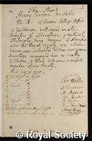 Salis, Henry Jerome de: certificate of election to the Royal Society