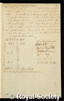 Jones, Sir William: certificate of election to the Royal Society