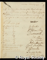 Blagden, Sir Charles: certificate of election to the Royal Society