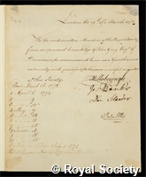 Greg, John: certificate of election to the Royal Society