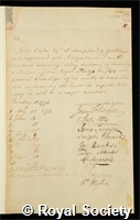 Lauder, John: certificate of election to the Royal Society