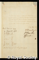 Twing, Charles: certificate of election to the Royal Society