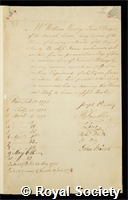 Henly, William: certificate of election to the Royal Society