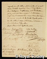 Roy, Jean Baptiste Le: certificate of election to the Royal Society