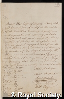 Ker, Robert: certificate of election to the Royal Society