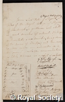 Lind, James: certificate of election to the Royal Society