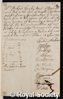 Worsley, Sir Richard: certificate of election to the Royal Society