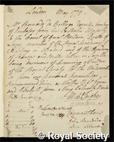 Belluga, Bernardo de: certificate of election to the Royal Society