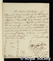 Hallifax, Robert: certificate of election to the Royal Society