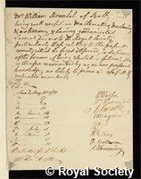 Herschel, Sir William: certificate of election to the Royal Society
