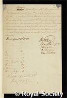 Page, Sir Thomas Hyde: certificate of election to the Royal Society