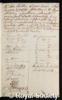 Sheldon, John: certificate of election to the Royal Society