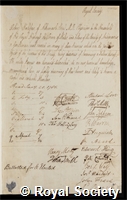 Hallifax, Robert: certificate of election to the Royal Society