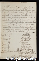 Ussher, Henry: certificate of election to the Royal Society